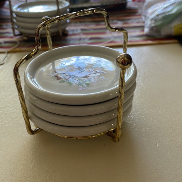 Vintage Interpur Porcelain Coaster Set with Metal Holder - Picture 2 of 2